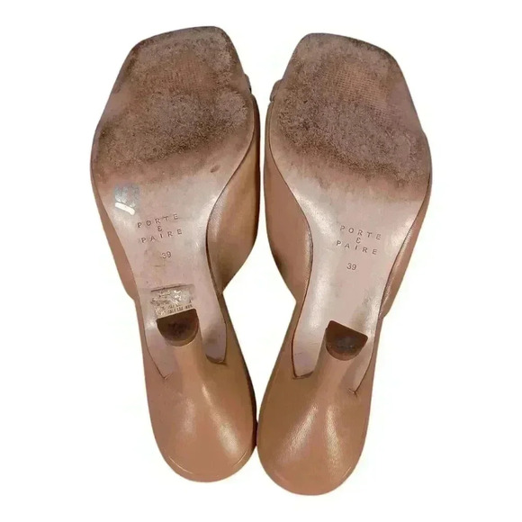 Porte & Paire Sandals Heels Tan Leather Toe Ring Women's 39/US 8 - 8.5 - Picture 9 of 10